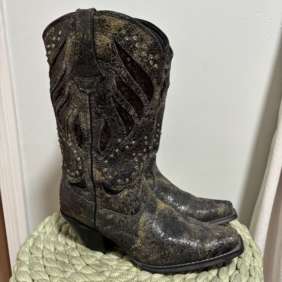 Durango Crush Bling Seqin Crackle Black Leather Boho Western Boots - Picture 6 of 11